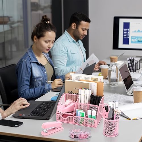 Miniatura 7 de Juego de organizadores y accesorios de escritorio rosa 17 en 1, organización de almacenamiento de 3 suministros de escritorio de oficina, 4