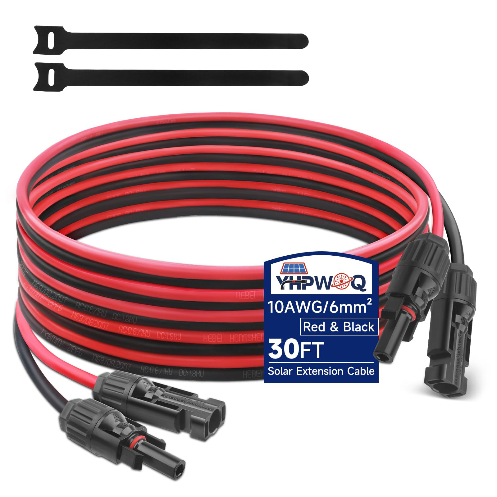 Kabel przedłużający solarny 9,1 m, kabel solarny 10 AWG z wodoodpornymi złączami, czerwony i czarny przewód PV 6 mm² do kampera, przyczepy kempingowej, przyczep i systemów fotowoltaicznych
