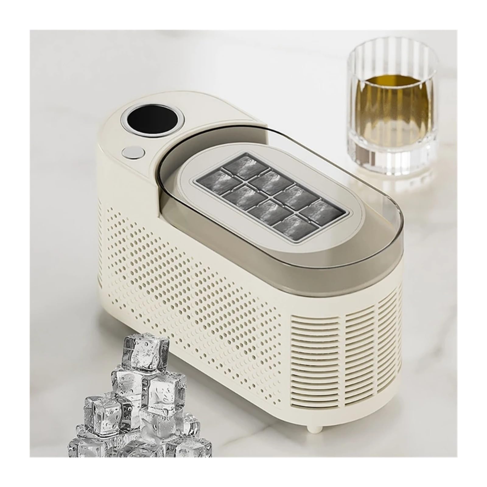 Tragbarer Eisbereiter for die Arbeitsplatte, energieeffizient, Miniatur-Eismaschine for Autos, elektrische Eismaschine for Zuhause, Küche, Camping für Zuhause/Küche/Büro(White)