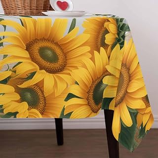 Farmhouse Waterproof Table Cloth Chicken in The Bathtub Sunflowers Floral Wood Grain Waterproof & Wrinkle Table Cover, Washable Polyester Soft Fabric Table Cloth for Outdoor Indoor Parties