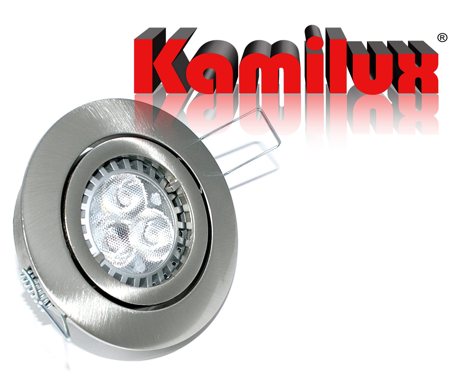 5er Set Power LED Einbauleuchte Bajo 230V GU10 edelstahl-gebürstet + Power LED 5 Watt in warmweiss