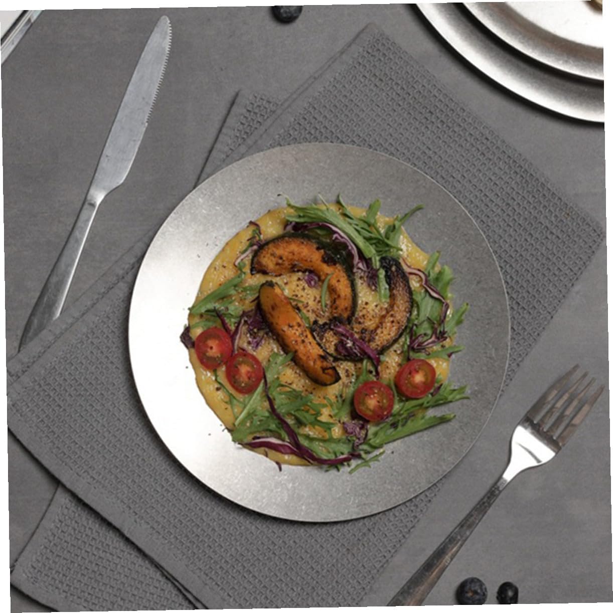 Stainless Steel Dinner Plate Vintage Design Kitchen Plate for Camping and Outdoor Use and Practical Tableware for Snacks Salads and Main Dishes