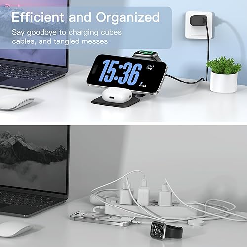 Miniatura 7 de Cargador inalámbrico 3 en 1 mejorado para MagSafe, almohadilla magnética plegable de carga rápida de viaje compatible con Apple WatchUltra (5W)