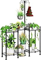Vista 2 de Plant Stand Indoor Outdoor, Heavy Duty Metal Waterproof 6 Tiered Plant Shelf for Multiple Flower Planter Holder Rack, Black - C6