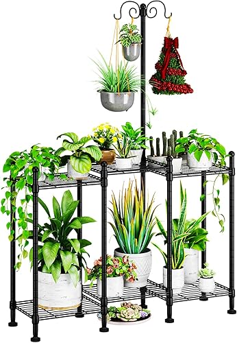 Miniatura 2 de Plant Stand Indoor Outdoor, Heavy Duty Metal Waterproof 6 Tiered Plant Shelf for Multiple Flower Planter Holder Rack, Black - C6