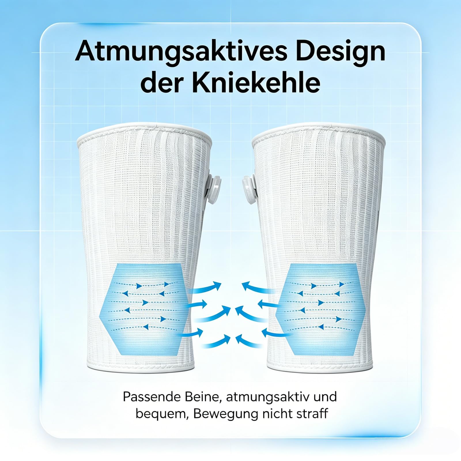 VILAO Kniebandage mit Drehverschluss, Patellarschutz, 3D-Kompression & Rutschfest für Alltag, Büroarbeit, Laufen, Wandern, Fitness & Sport zur Gelenkunterstützung (2 Weiß,M)
