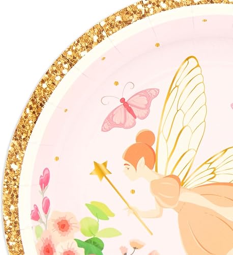 Miniatura 5 de Platos de papel para fiesta de té de hadas para niñas suministros de cumpleaños florales (7 in, 48 unidades)