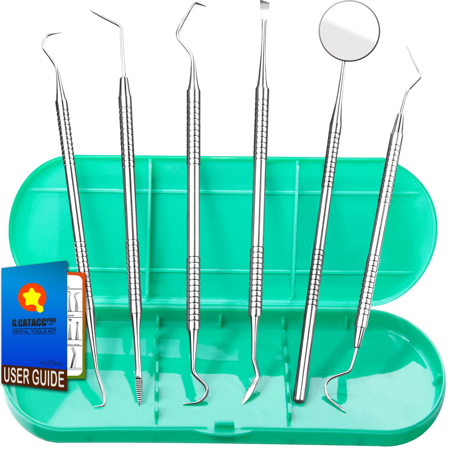 G.CATACC Dental Tools, Plaque Remover for Teeth, Metal Dental Pick Teeth Cleaning Tools Kit, Stainless Steel Oral Care Hygiene Kit with Tooth Scraper Plaque Tartar Remover - with Case