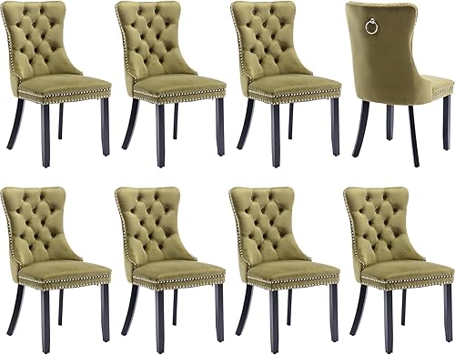 Miniatura 35 de Juego de 6 sillas de comedor modernas, sillas de comedor tapizadas con patas de madera maciza, silla decorativa de terciopelo camello, Sillas de 02-