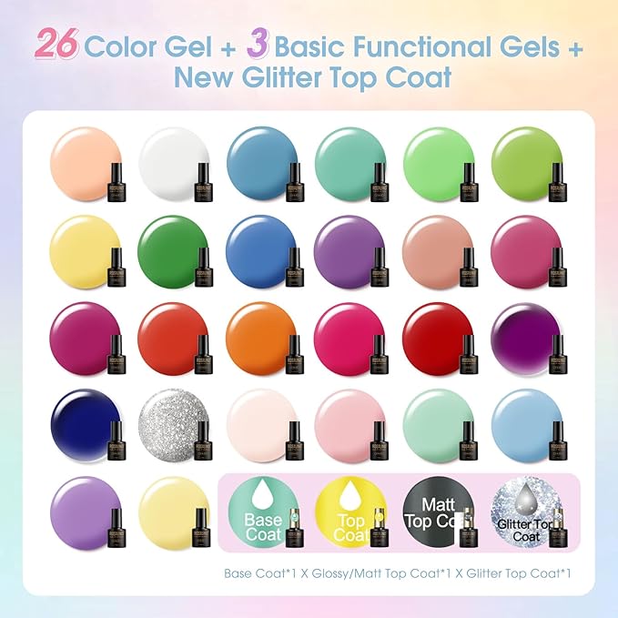 Set de 30 Esmaltes Gel Uñas ROSALIND con Base y Top Coat miniatura 2