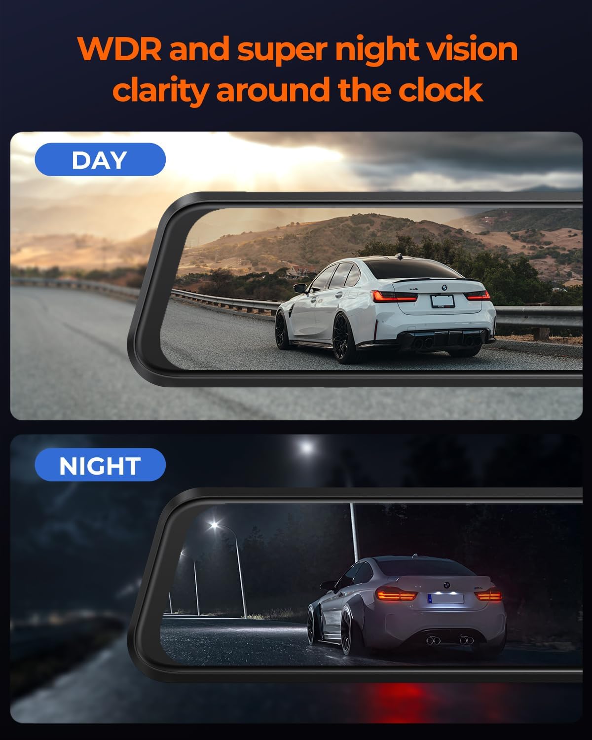 ACUMEN 4K Rear View Mirror Camera,Smart 12" Touch Screen Mirror Dash Cam Front and Rear,Backup Camera for Cars & Trucks with Blind Spot Detection (M4 2CH)