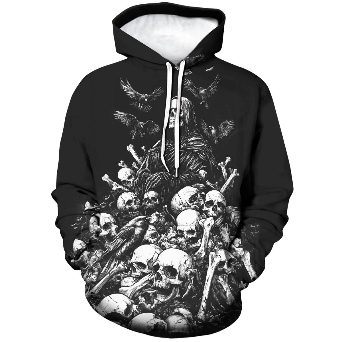 Hehanus Men's Black3 Skull 3D Print Hoodies Novelty Sweatshirt Hooded Casual Pattern Hoodie Pullover With Pockets, Large