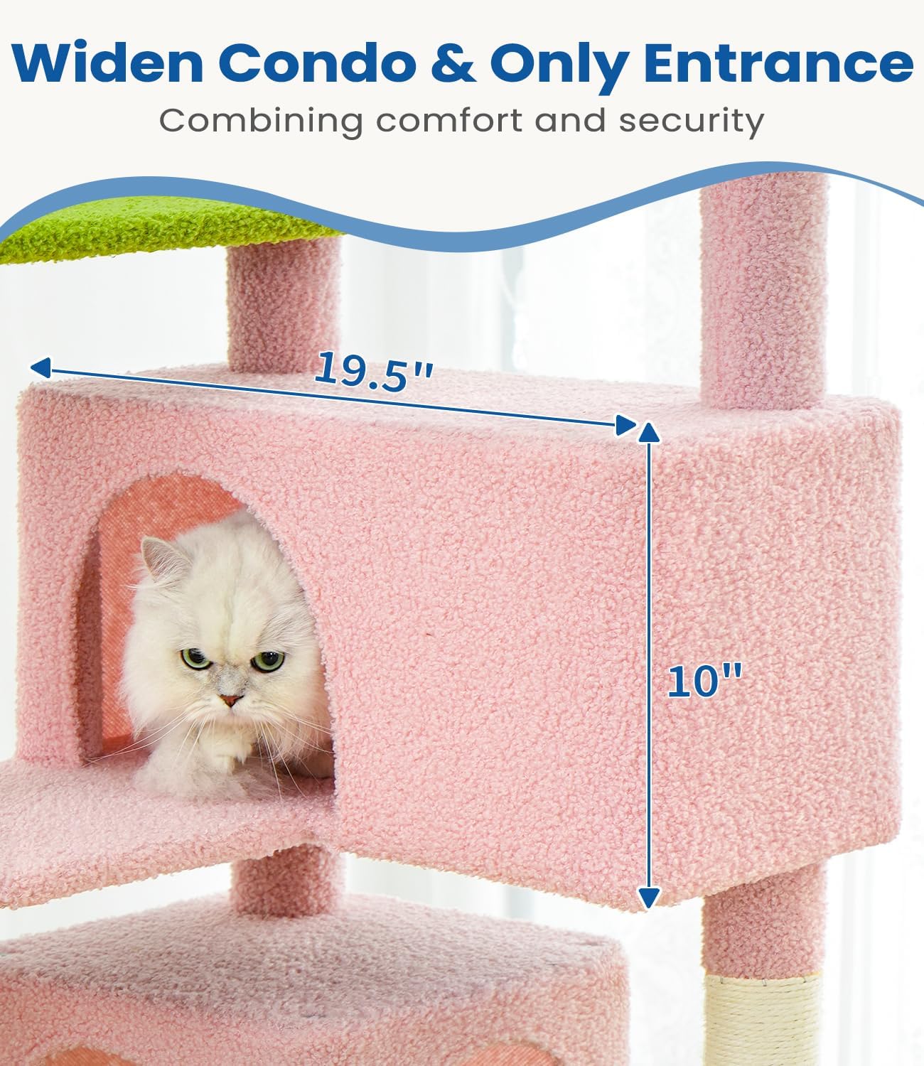 Cat Tree Tower 56in Cat Trees Multi-Level Cat Condos with Spacious Perch, 2 Cozy Condos, Scratching Posts, Climbing Ladder, Toy Ball, Durable Pet House Furniture for Indoor Kittens, Pink Green Flower