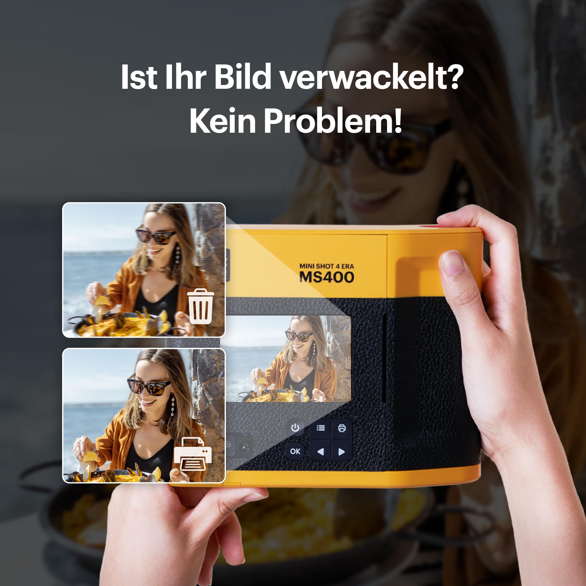 KODAK Mini Shot 4 ERA 4PASS 2-in-1 Sofortbildkamera und Fotodrucker (10x10cm) Sofortbildkamera + 10 Blatt im Lieferumfang enthalten + 30-Blatt-Patrone, Gelb