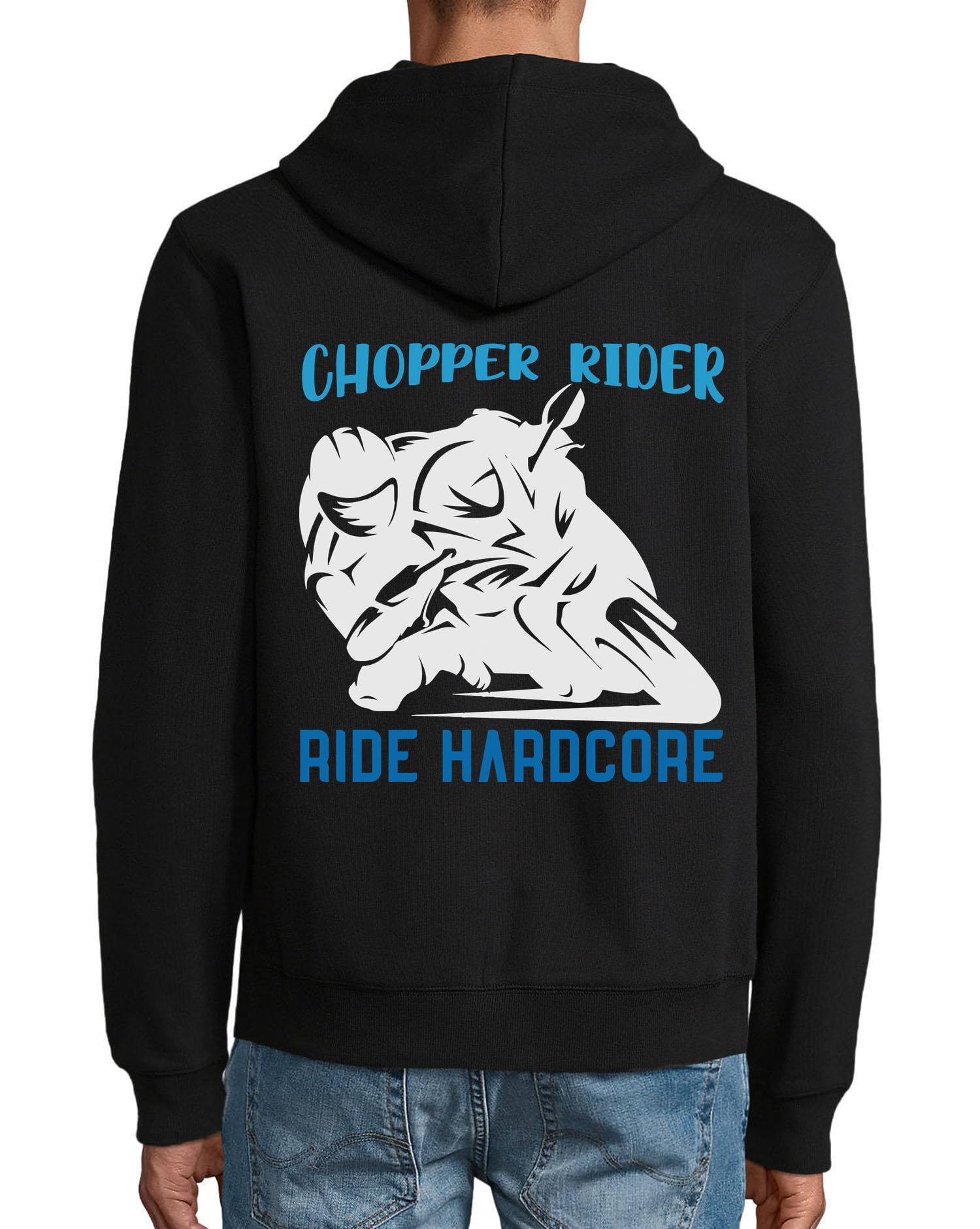 Chopper Rider Ride Hardcore Felpa con cappuccio in misto cotone con cerniera nera