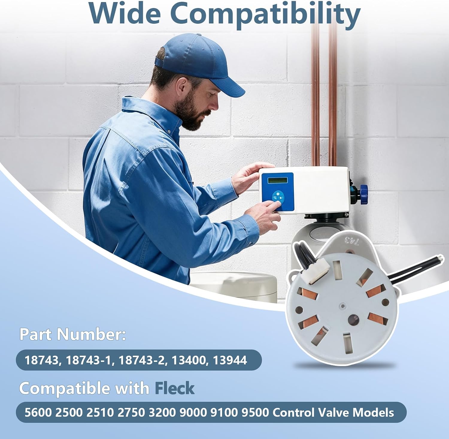 18743 Timer Motor for Fleck 5600 Control Valve Replacement Drive Motor Part | Replaces 18743‑1,13400,13944,11384,fits for Fleck 5600 2500 2510 2750 9000 9100 9500 3200 3210 models, with mounting screws