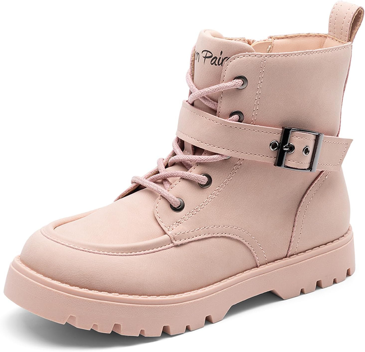 DREAM PAIRS Boys Girls Ankle Boots Lace-up with Buckle Strap Combat boot for Toddler/Little Kid/Big Kids,Size 1 Little Kid,Pink,KKUMMB2507