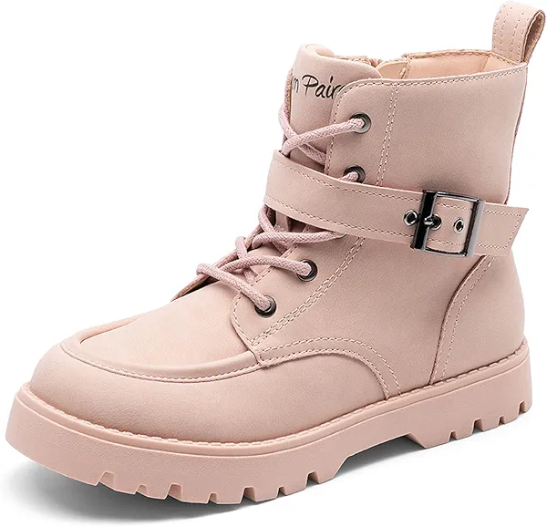 DREAM PAIRS Boys Girls Ankle Boots Lace-up with Buckle Strap Combat boot for Toddler/Little Kid/Big Kids