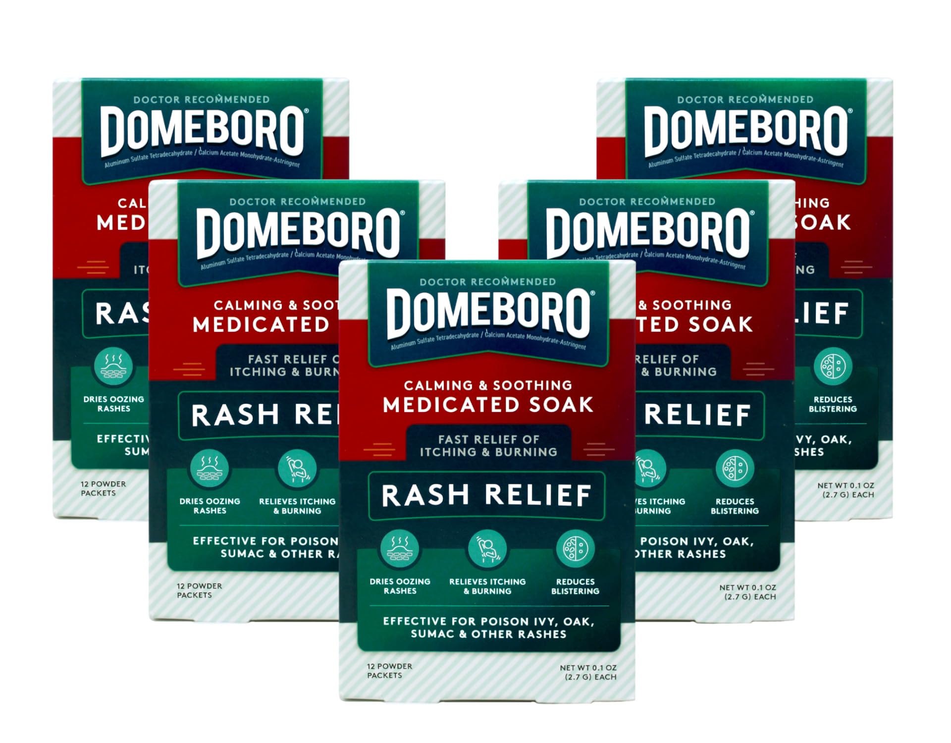 Domeboro Astringent Solution Powder Packets - 12 Packets, Pack of 5