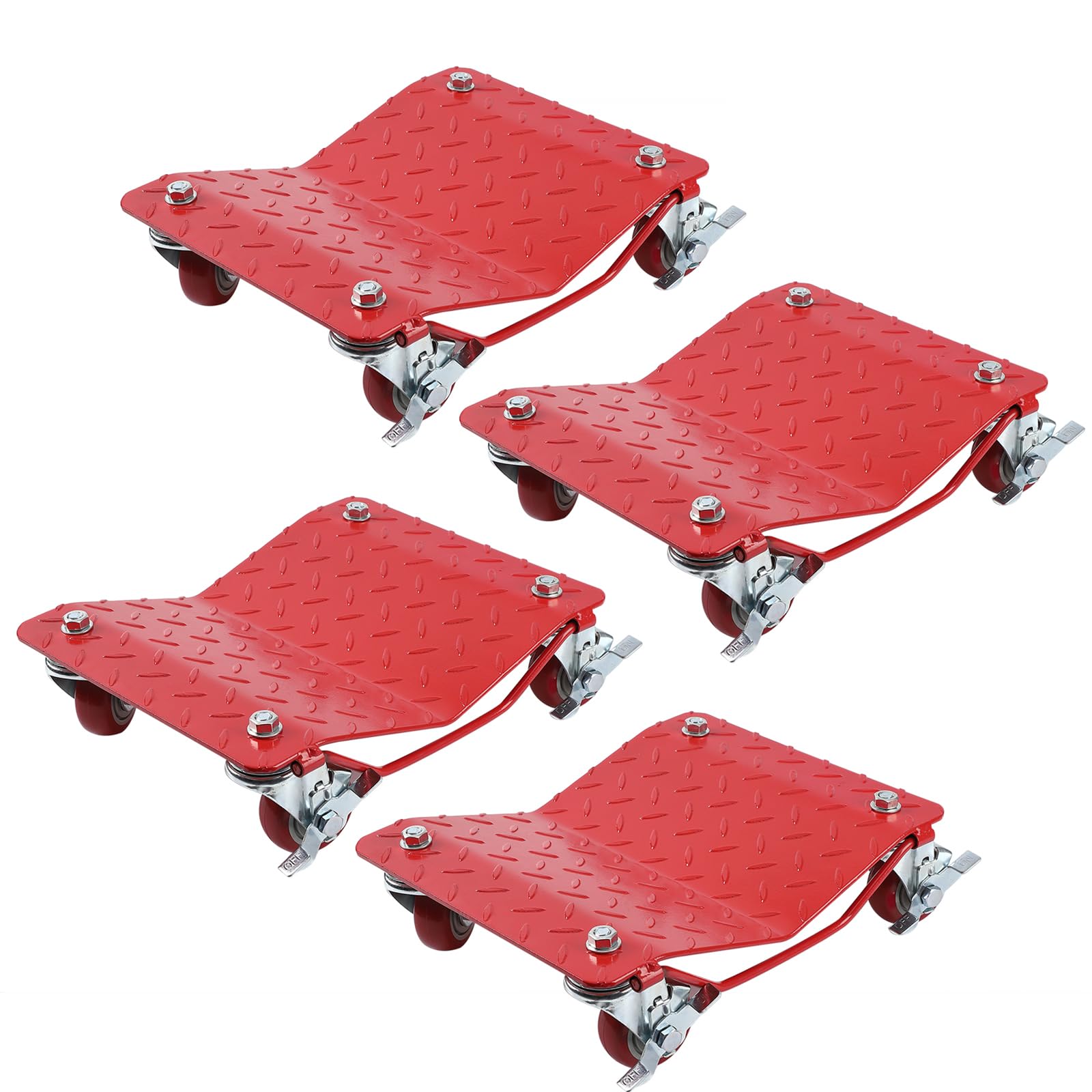 DEXSO 4 Tire Wheel Dolly Car with 6000 lbs Capacity, Carbon Steel Heavy Duty Car Mover Wheel Dollies Set of 4 with Antiskid Plate & 360 Degree Rotatable Wheel, 16"*13", Red