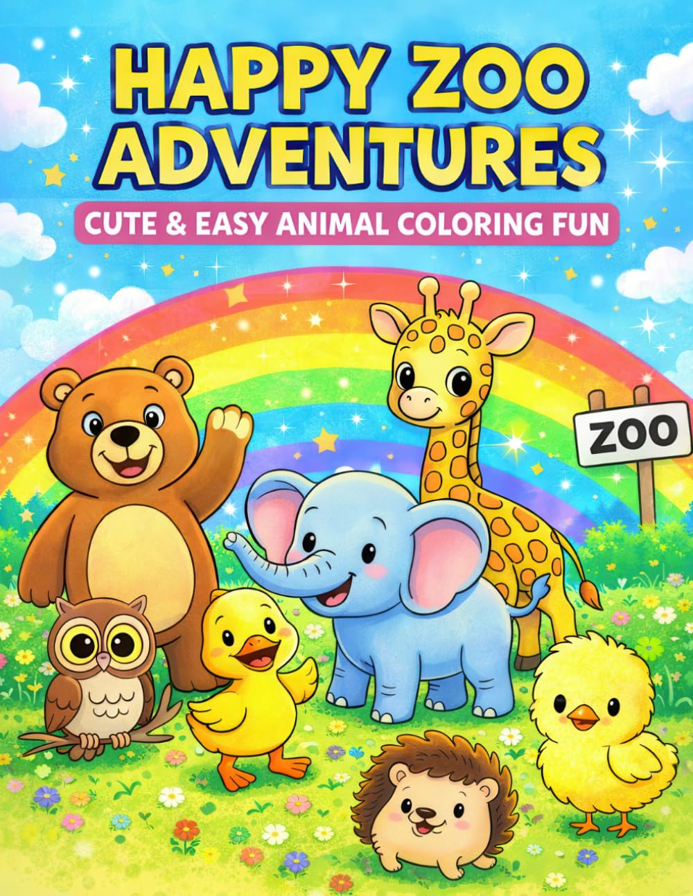 Happy Animal Friends Coloring Book for Kids: Cute Jungle and Zoo Animal Coloring Pages with Fun, Easy Designs for Kids Ages 4–8