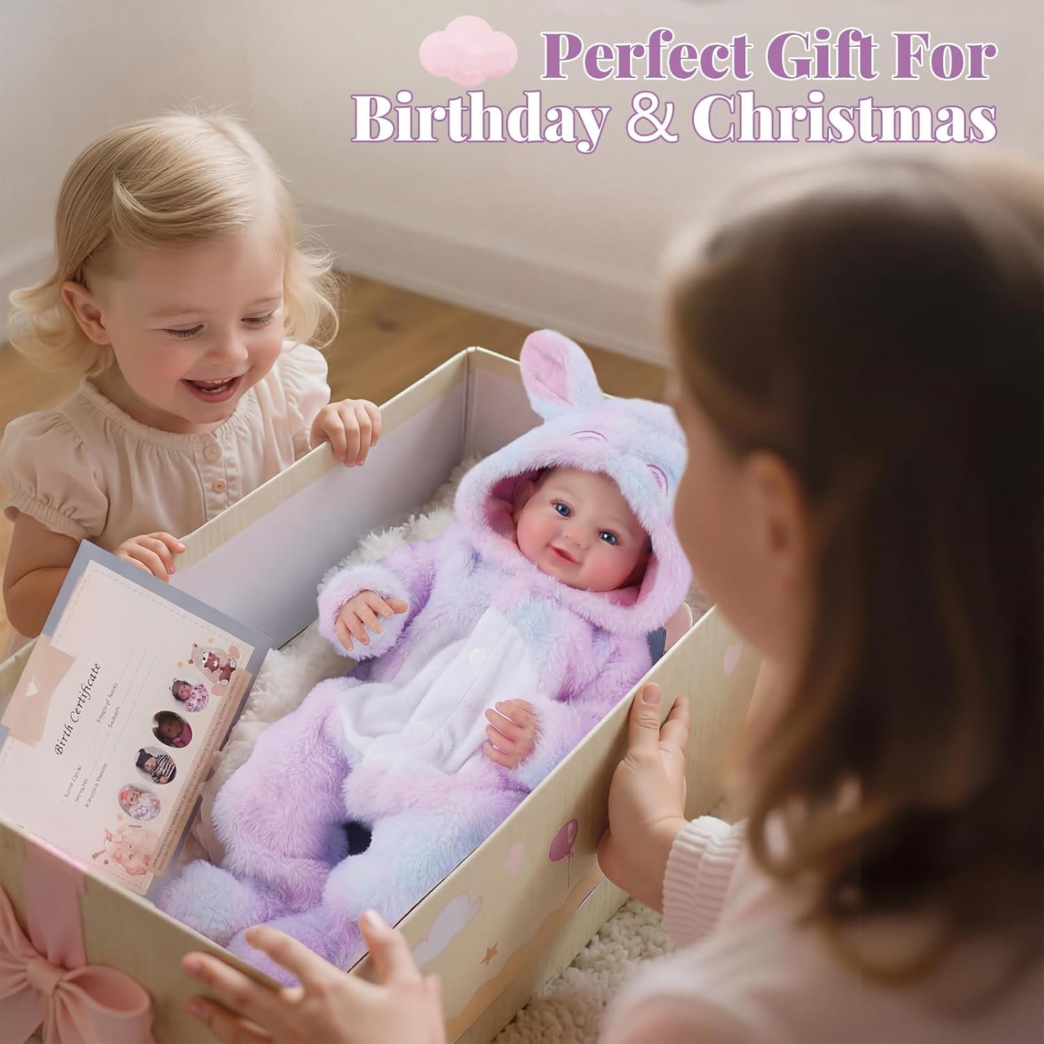 BABESIDE Reborn Baby Dolls, 17 Inch Realistic Newborn Baby Doll, Soft Vinyl Poseable Lifelike Smiling Reborn Doll, Real Life Baby Doll with Complete Accessories, Birthday Gift for Kids Age 3+