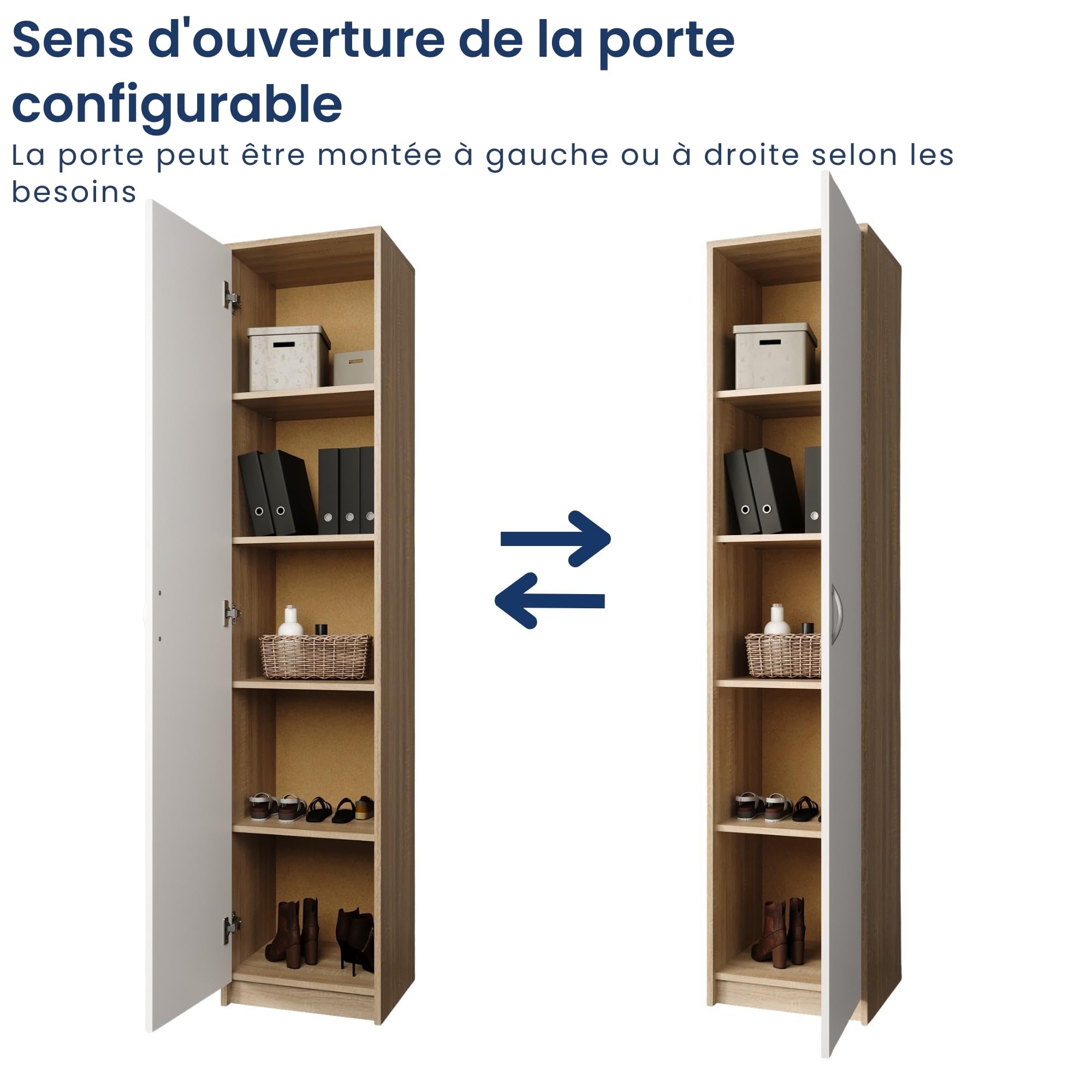 Home Collective Armoire de Rangement 5 Niveaux Finition Aspect Bois - Meuble classeur avec Porte, poignées polymère, 39 cm Largeur, Style Sonoma Blanc - Chambre, Couloir, Bureau