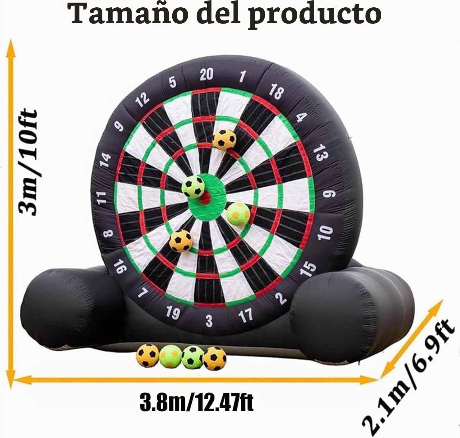 Diana inflable de fútbol – 3 m de alto con 8 pelotas de fútbol y soplador de 370 W, gran objetivo para diversión al aire libre