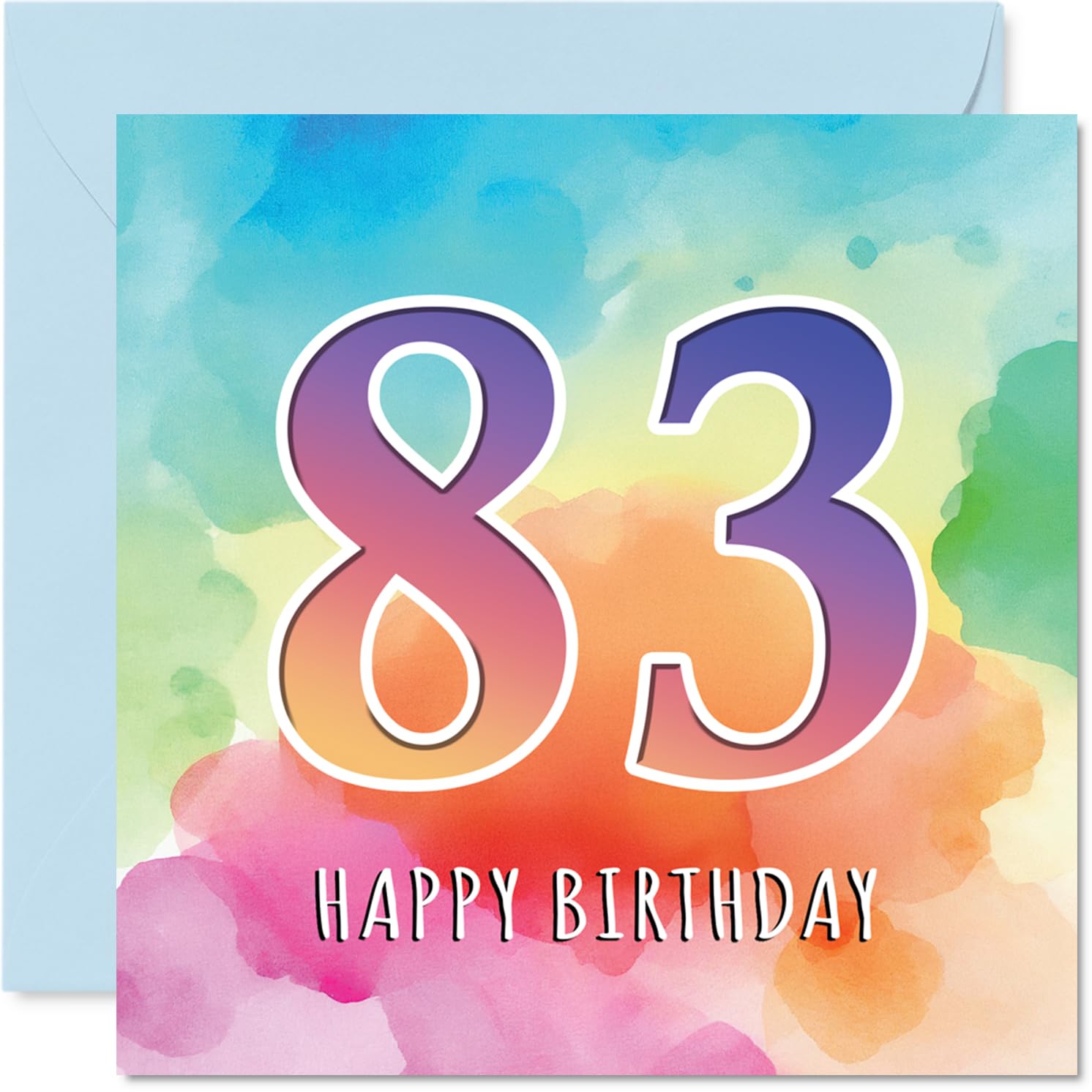 83rd Birthday Cards for Women Men - Colourful Watercolour Age - Happy Birthday Card for 83 Year Old Woman Man Wife Husband Uncle Auntie, 145mm Bday Greeting Cards
