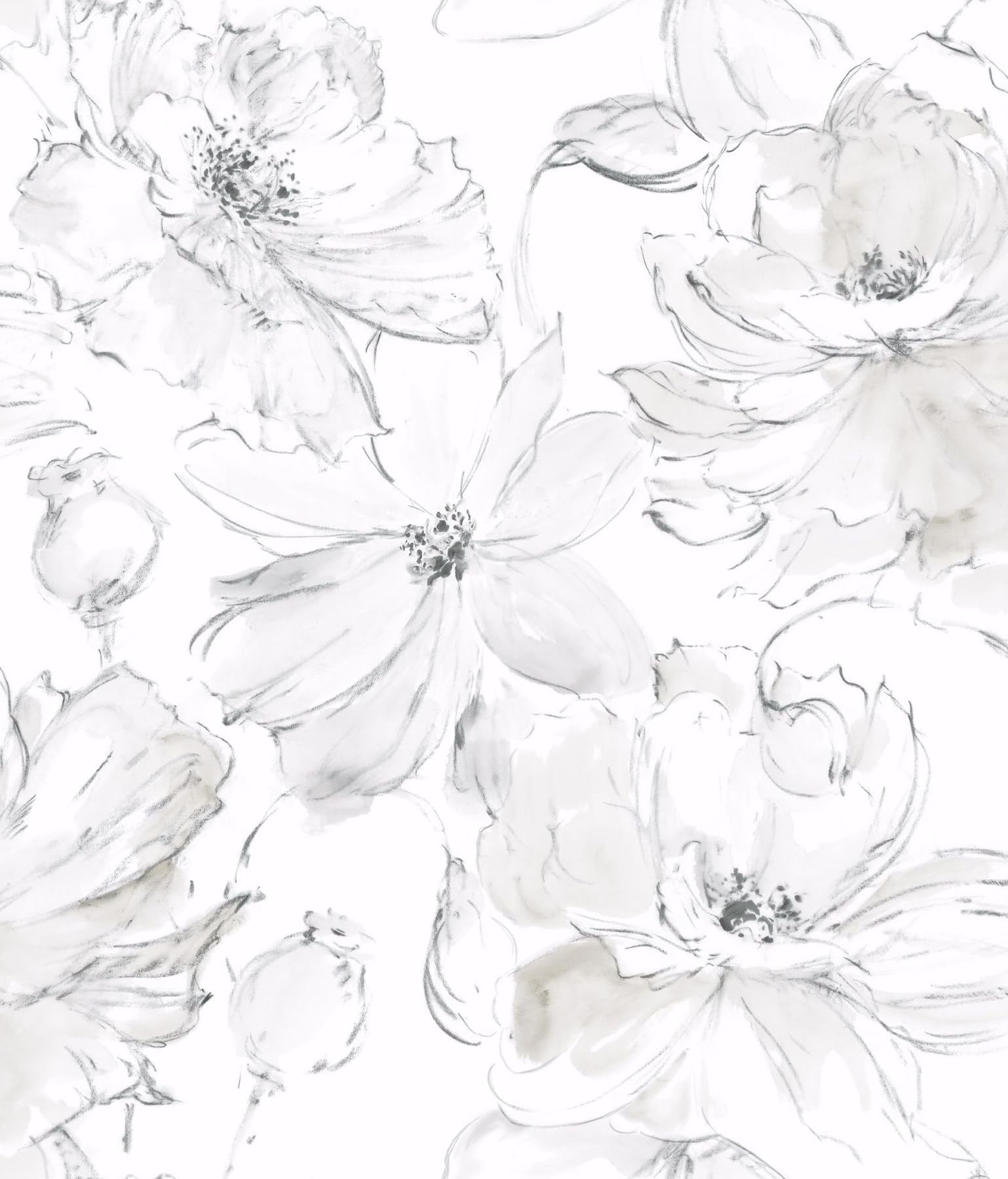 York Wallcoverings PSW1530RL Grey Floral Dreams Premium Peel and Stick Wallpaper, Beige