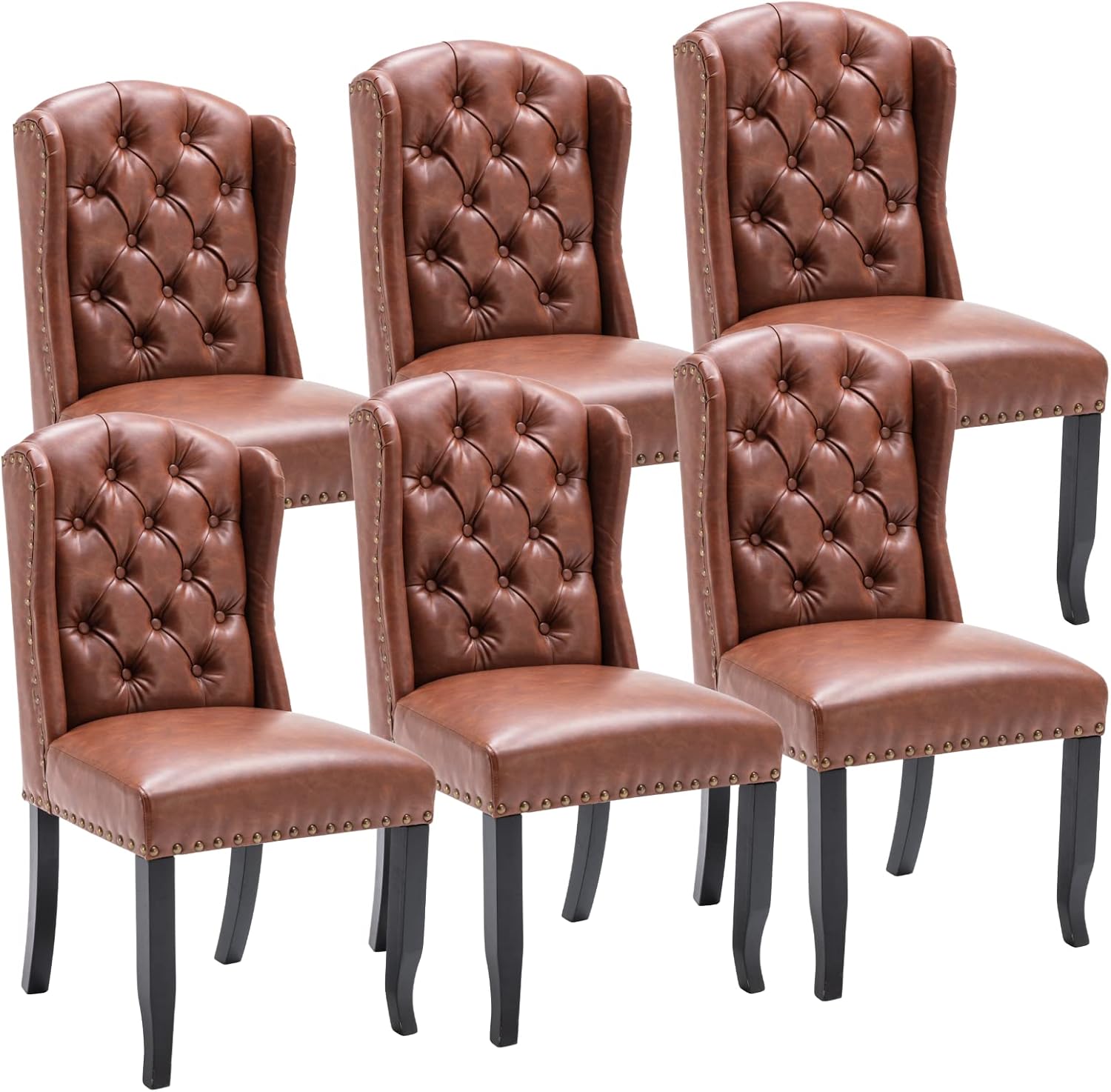 Amazon.com - LukeAlon Classic PU Leather Dining Chairs Set of 6, Upholstered Button Tufted ...