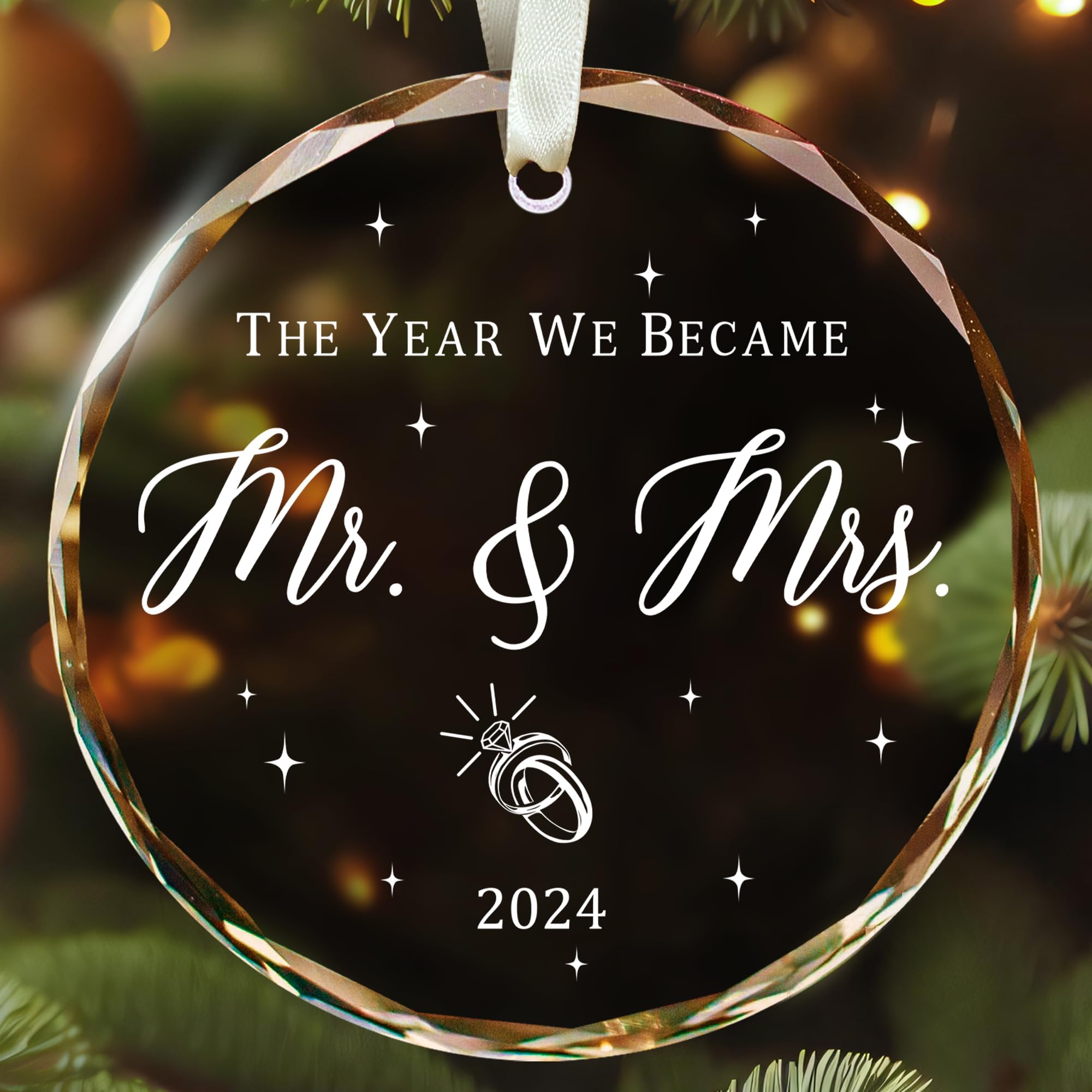 Wedding Gifts - Mr and Mrs Gifts - Wedding Gift Ideas for Couples 2024, Bride, Future Mr and Mrs - Bridal Shower Gift Ideas - 1st Married Christmas Glass Ornament