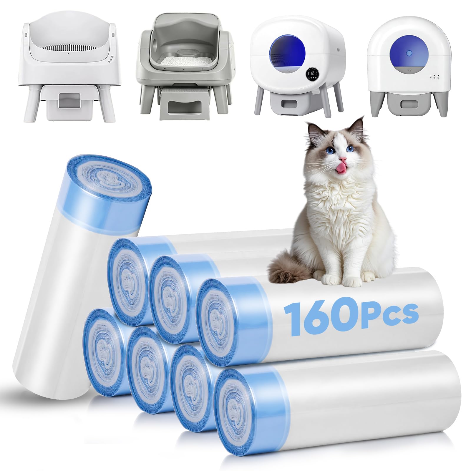 160 forros de caja de arena para gatos compatibles con Cumrige & Fsitego & Fumoi, cajas de arena autolimpiables, revestimientos de arena para gatos para caja de arena automática, bolsas de basura