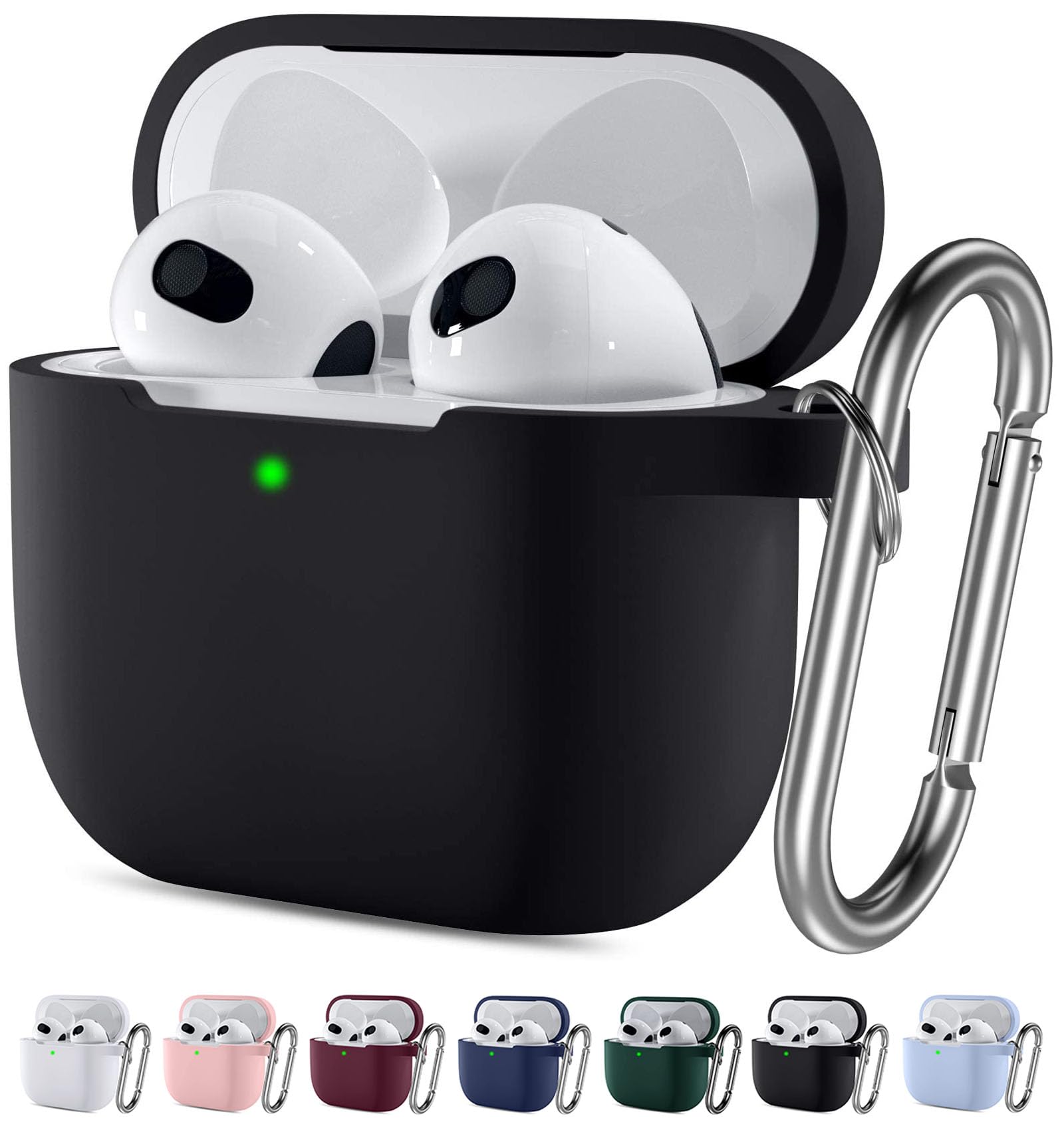 ANYOGRO Compatible with AirPods 3 Case Cover for Women and Men 2021, Soft Silicone Protective Cover for Airpods 3rd Generation 2021 Cases with Keychain Front LED Visible Black