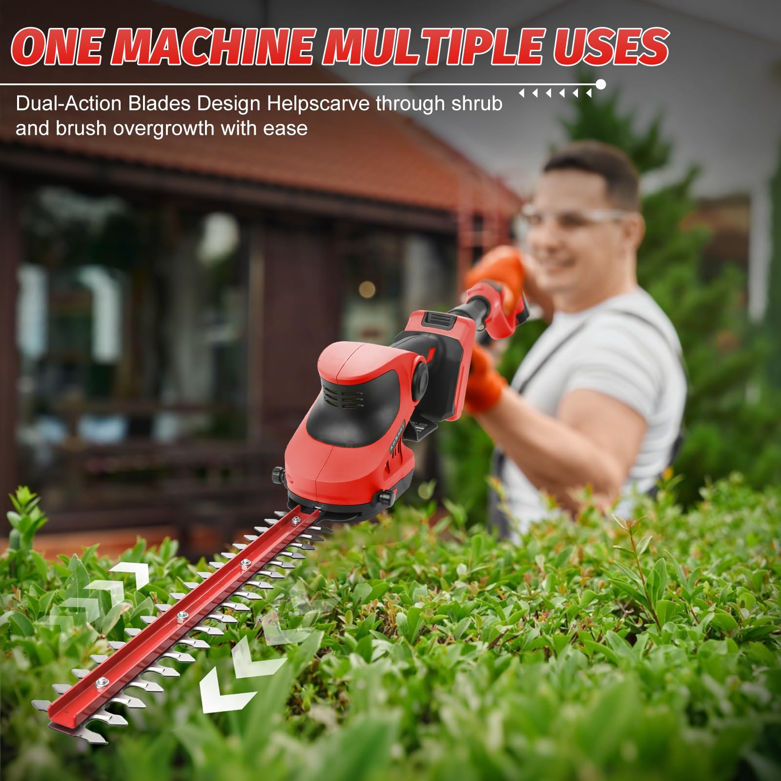 Cortasetos telescópico a batería 3 en 1 Compatible con Milwaukee 18 V | cortasetos eléctrico (sin batería), motor Brushless corta setos de jardín a batería con longitud de corte