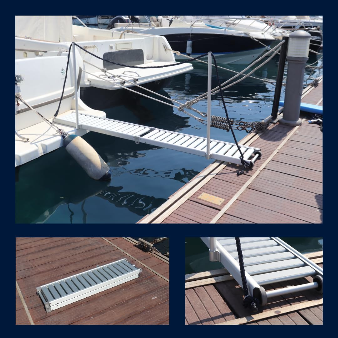 Pasarela de Aluminio para Barco Plegable en Dos tramos, 2 Metros de Longitud, con Ruedas.