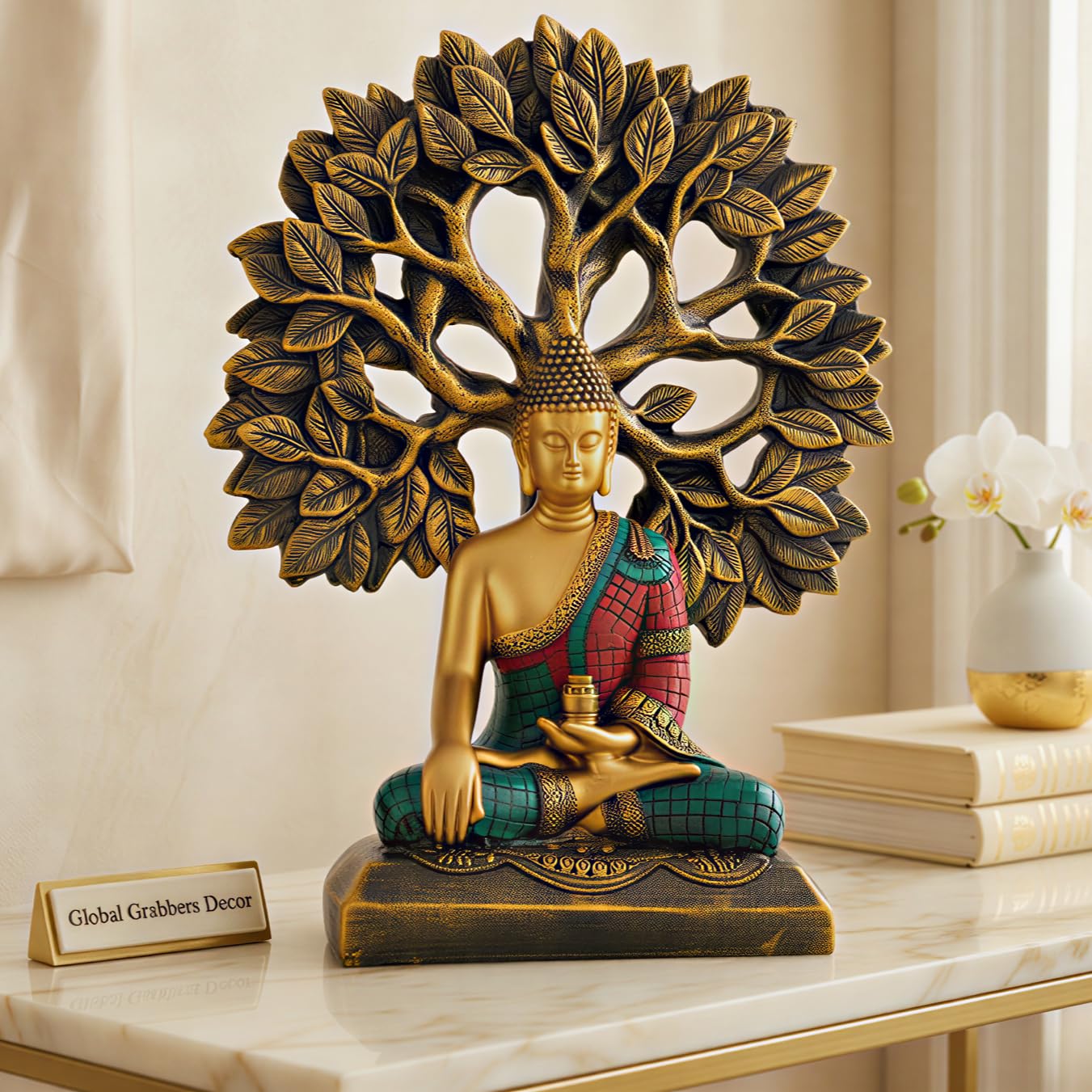 Global Grabbers Buddha Statue Showpiece Idol Home Decor Items for Living Room and Gifts (Golden RED Blue)-image-48