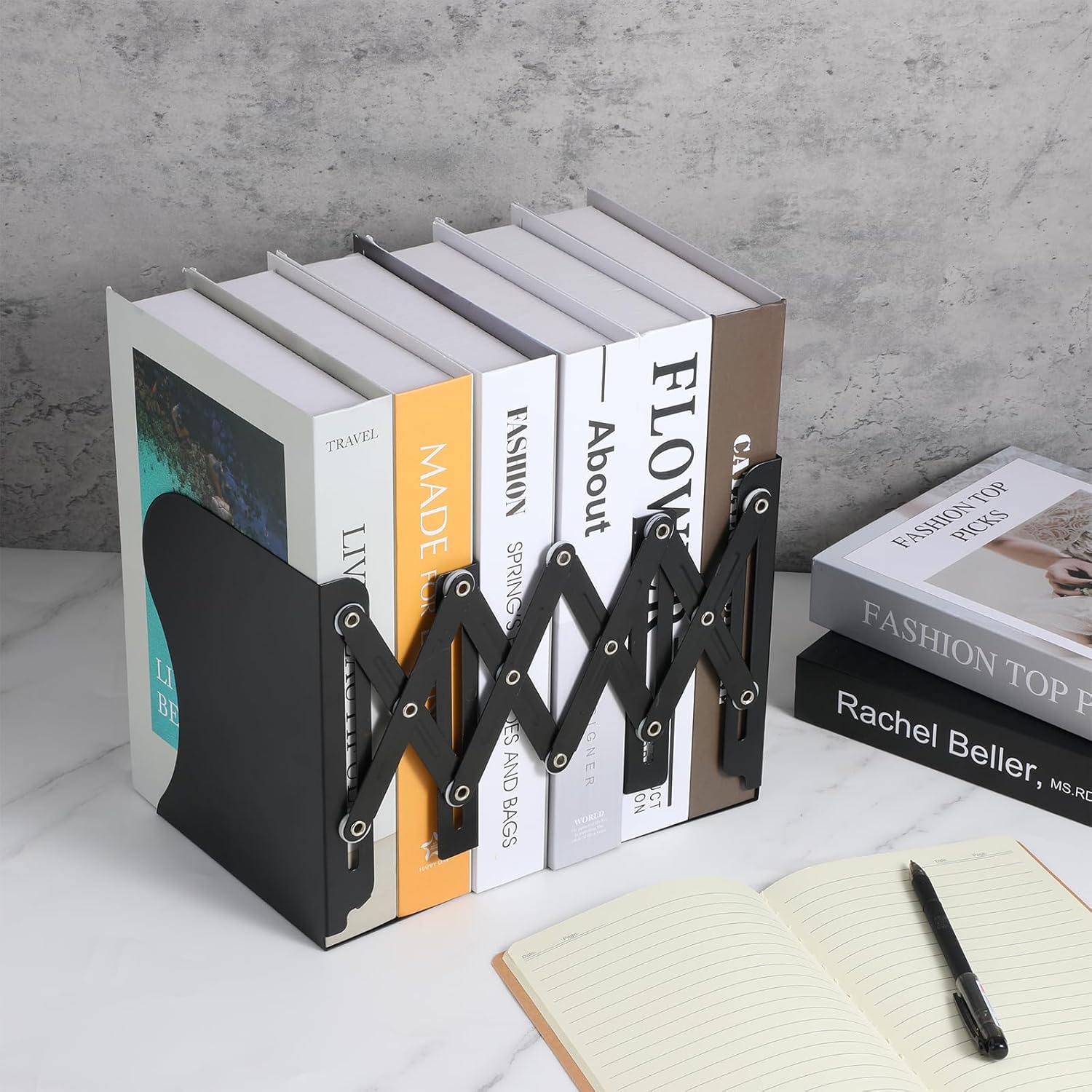 2 Pack Adjustable Bookends for Heavy Books - Expandable Book Ends to Hold Books Heavy Duty, Metal Book Organizer with Anti-Slip Design for Shelves, Desk & Office (Black)