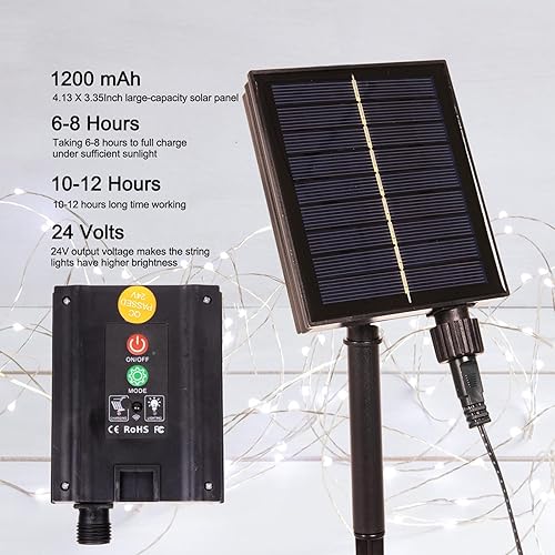 Miniatura 3 de Guirnalda de luces solares para exteriores, 200 pies, 600 luces LED, impermeables, 8 modos, botón para exteriores, para patio, jardín, patio, árbol,