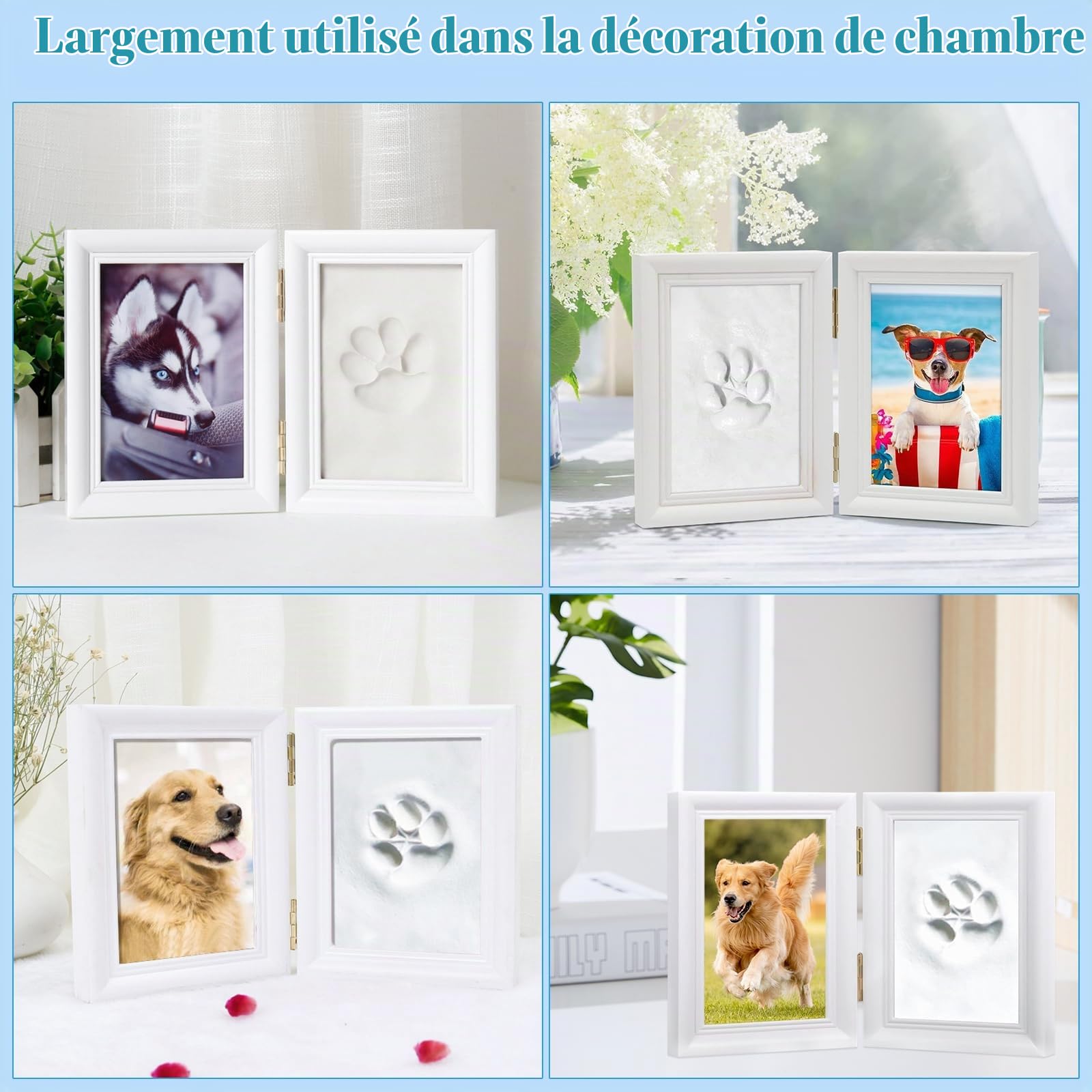 Ensemble D'empreintes de Pattes Chien et Chat, Moulage en Plâtre 3D - Boîte Souvenir, Ensemble Cadre Photo et Empreinte de Patte, pour Cadre Photo Imprimé Pattes D'animaux