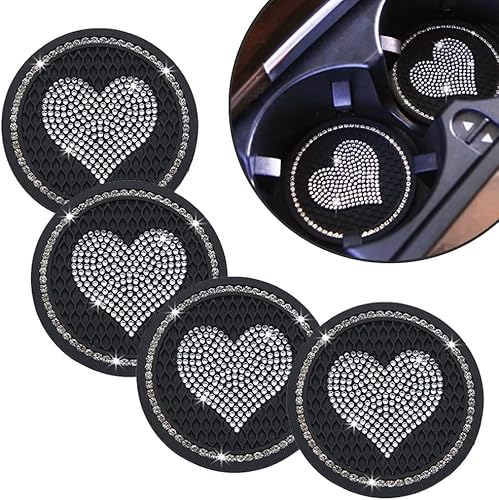 Posavasos de automóvil para portavasos de automóvil, de 2.75 pulgadas, de silicona, antideslizante, con diamantes de imitación, lindo tapete para