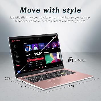 ASUS Vivobook Go 15.6 FHD Laptop, Intel Pentium Silver N6000, 4GB RAM, 640GB SSD Drive, Intel HD Graphics, HD Webcam, Wi-Fi 5, with 1-Year Office 365, Win11, Pink