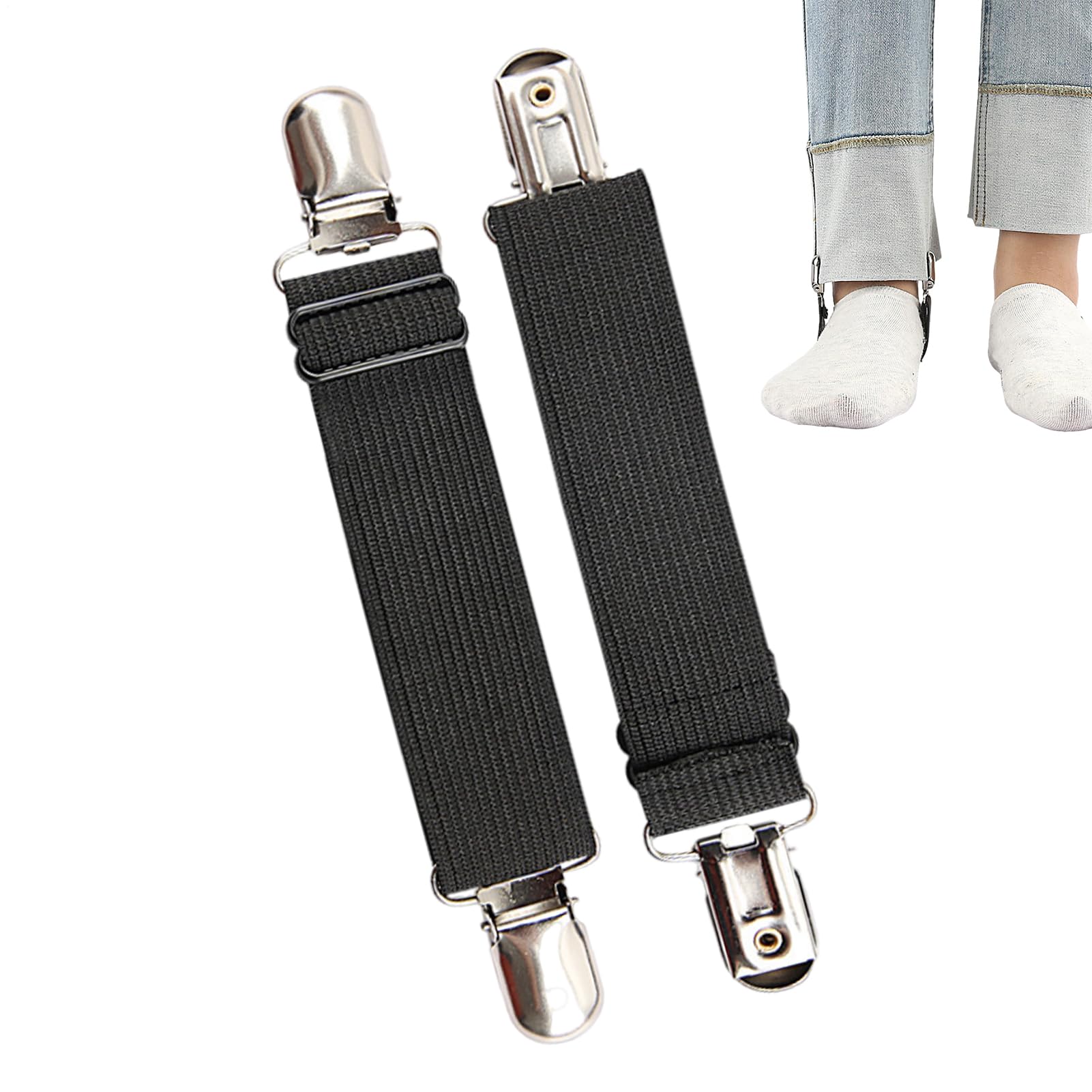Fixateurs de Bas de Pantalon - 2 Pièces Réglables Pinces d'Étrier - Bretelles Anti-Dérapantes Unisexe pour Bottes,Randonnée Motocyclisme Pêche Camping