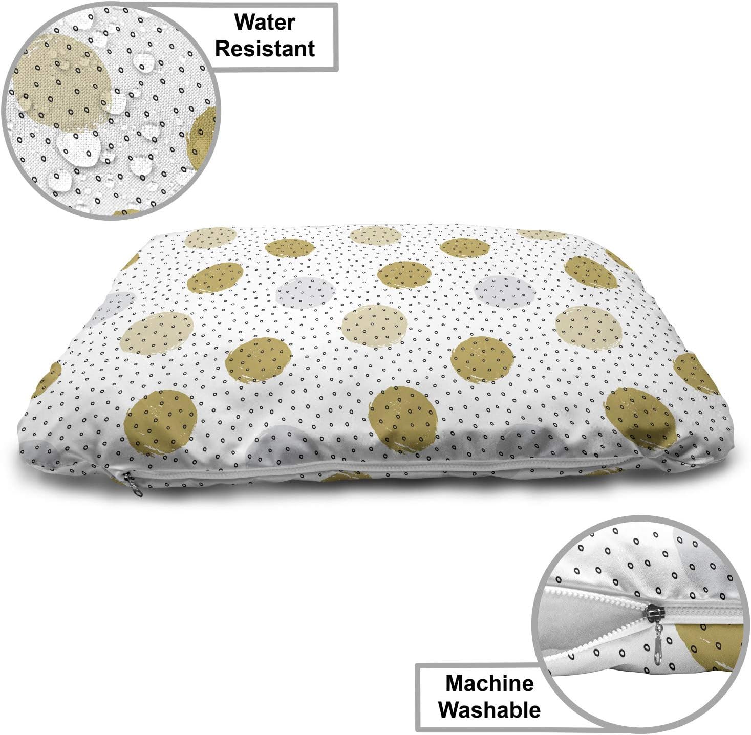 review Lunarable Polka Dot Pet Bed, Round Motifs with Brush Stroke Ink Dots and Circles Doodle Shapes, Chew Resistant Pad for Dogs and Cats Cushion with Removable Cover, 24