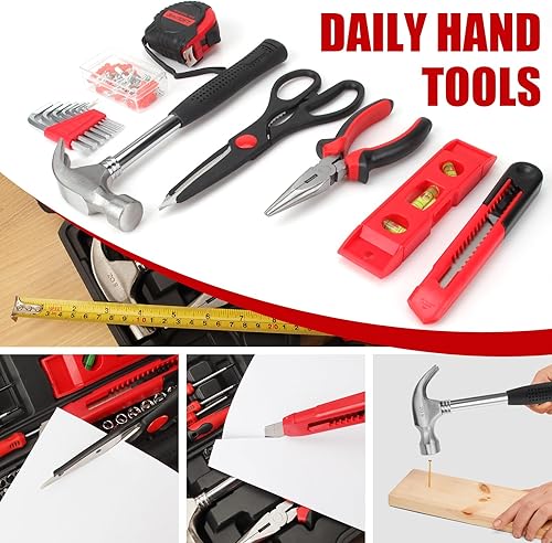 Miniatura 4 de Juego de herramientas rosa de 51 piezas, kit de herramientas para el hogar con caja de herramientas, caja de almacenamiento, kit de herramientas de