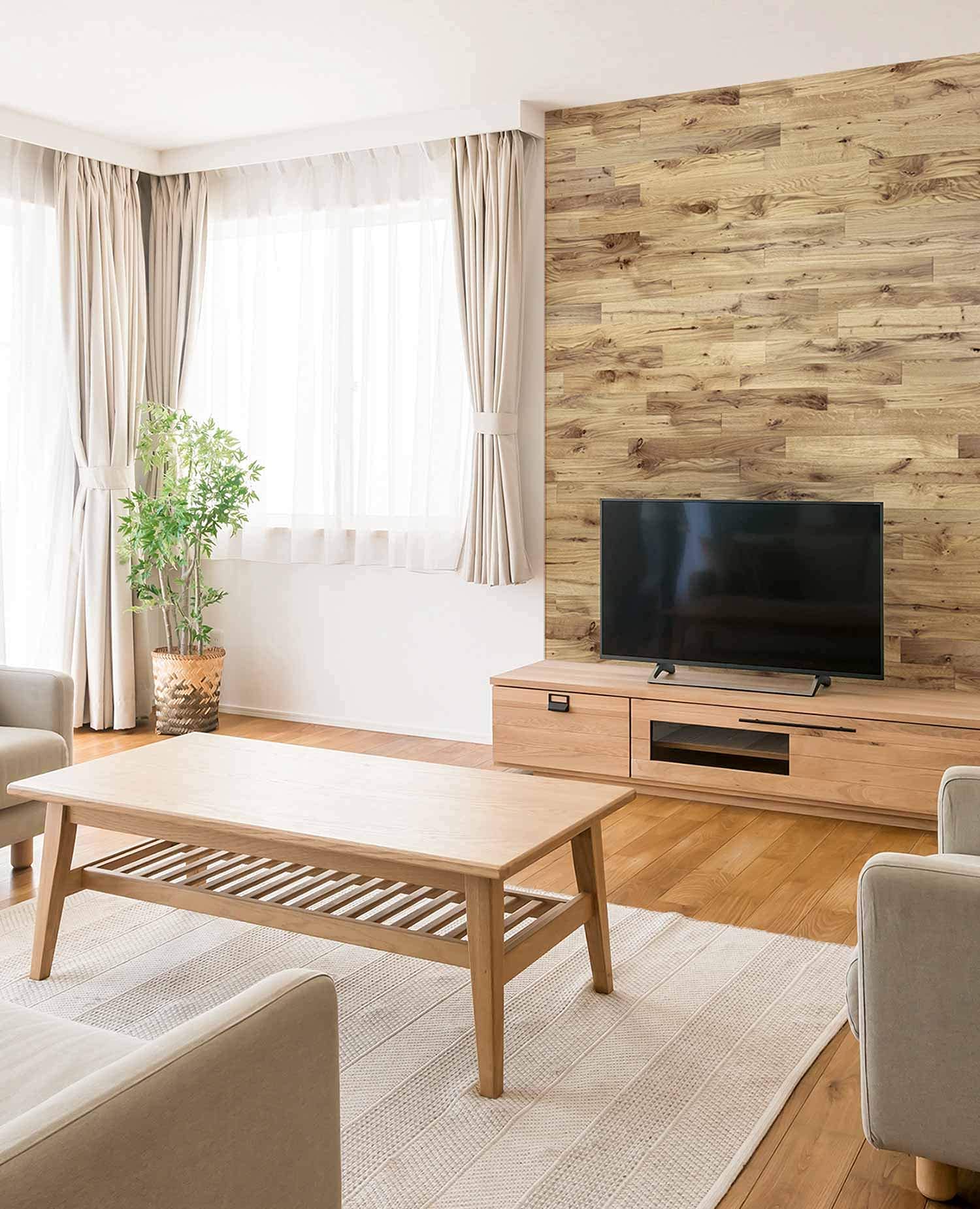 wodewa w1000 Panel de pared de madera, 1 m², autoadhesivo, sostenible, madera auténtica de Alemania, aspecto 3D, roble rústico: barnizado, dormitorio, salón, cocina, oficina