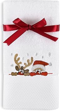 Quera Christmas Hand Towel Reindeer Santa 100% Cotton Embroidered Premium Luxury Decor Bathroom Decorative Dish Towels Set for Drying, Cleaning, Cooking, Holiday Towels Gift Set 13.7 X 29.5