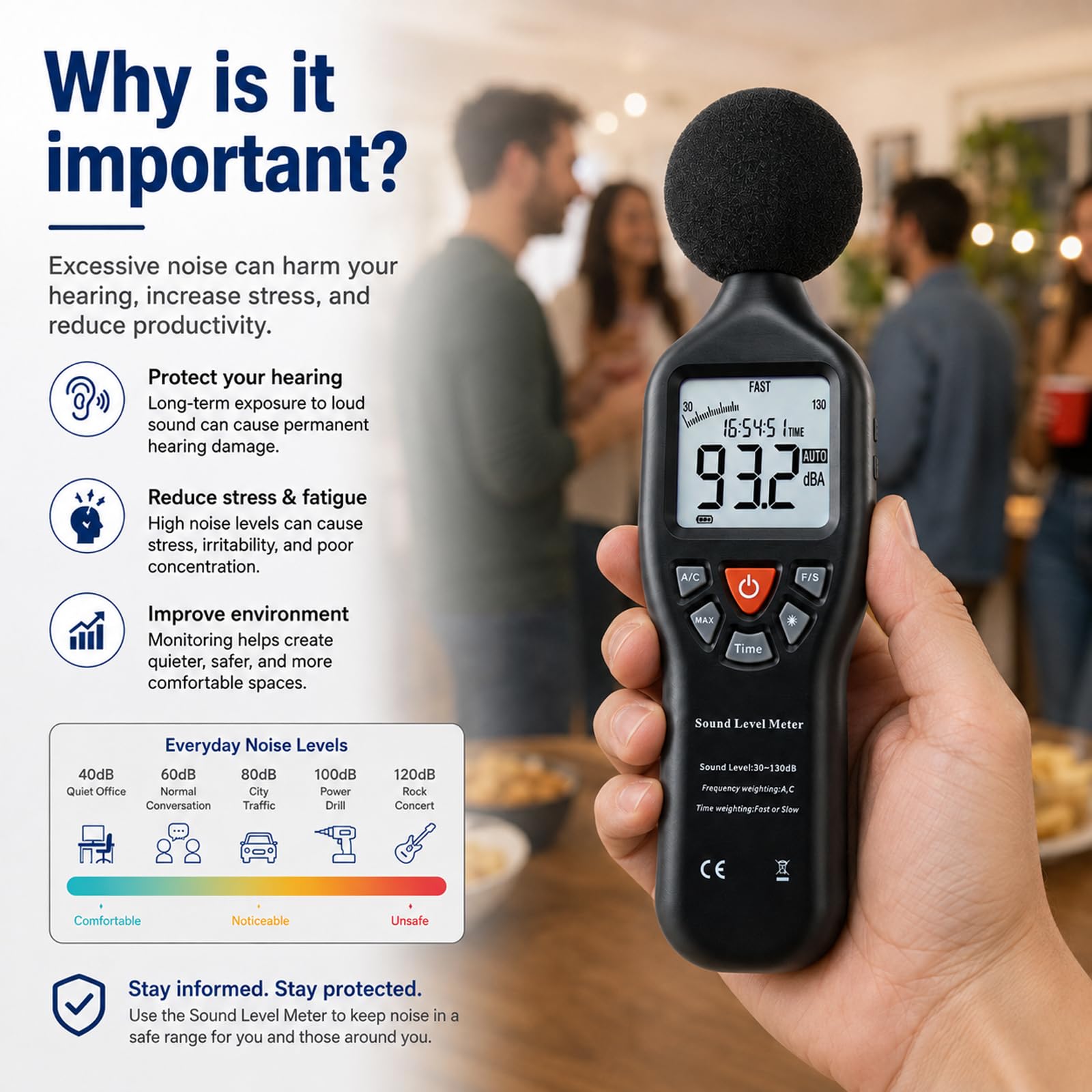 GAIN EXPRESS Handheld Digital Sound Tester poziomu hałasu, kalibrator do miernika poziomu dźwięku 94 dB i 114 dB wyjście klasa I w/bateria +/- 0,3 dB system pomiarowy