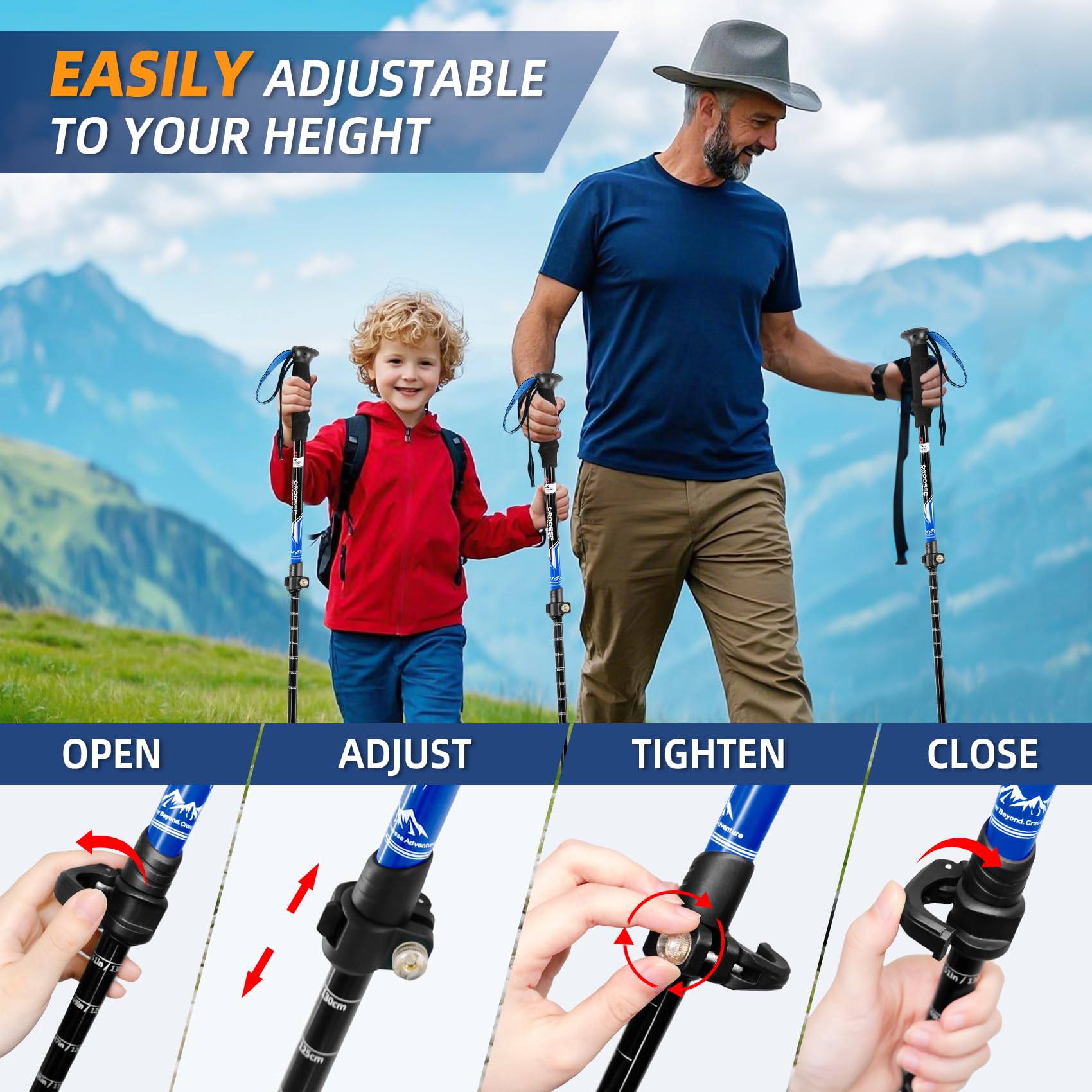 Lightweight Collapsible Trekking Poles for Hiking – 2 Pack Adjustable Hiking Poles, Aluminum Walking Sticks for Skiing, Nordic Walking, Retractable Walking Sticks for Seniors, Women, Men : Sports & Outdoors