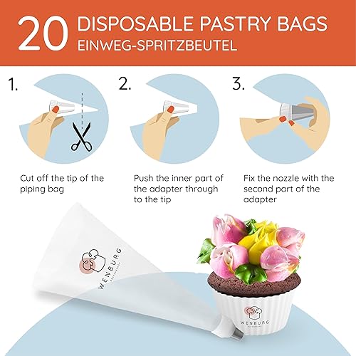 Miniatura 4 de Wenburg Juego de puntas de tuberías rusas, 43 piezas 16 puntas de flores grandes para decoración de pasteles, puntas de hojas, acopladores, bolsas